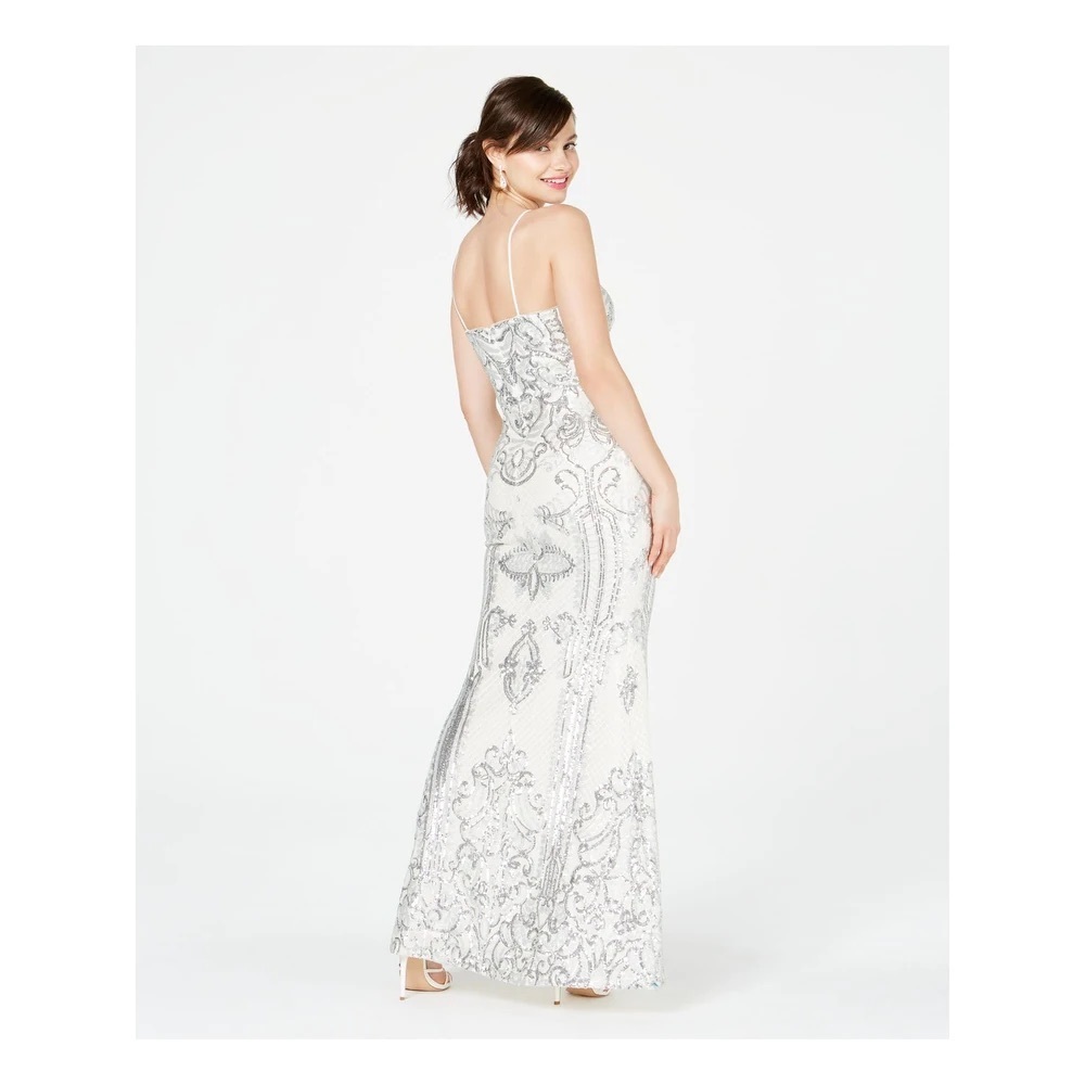 NWT Betsy & Adam Silver spaghetti strap gown - Picture 2 of 8